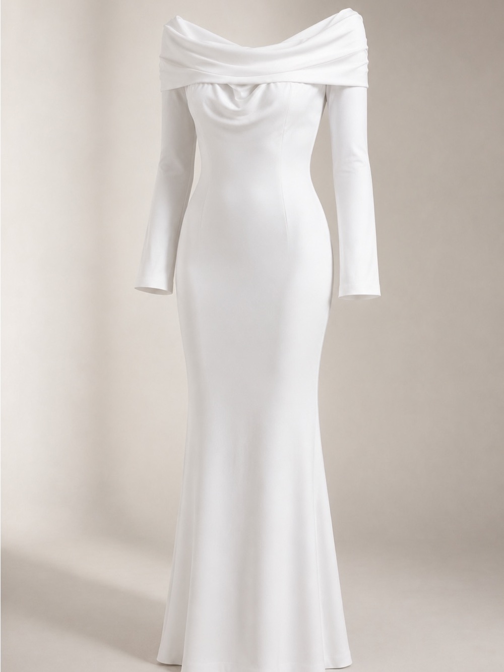 Elegant Off-Shoulder White Long-Sleeve Gown